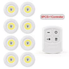 Carregar imagem no visualizador da galeria, Luz LED COB Sob Gabinete Luz Noturna Luz Noturna Controle Remoto Sem Fio Regulável Lâmpada de Guarda-roupa 3W Super Brilhante Iluminação de Armário