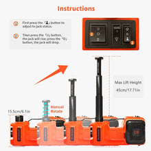 Carregar imagem no visualizador da galeria, 3 em 1 kit de macaco hidráulico elétrico para carro 12 v 5 toneladas macaco elétrico com chave de impacto inflador de pneus embutido led ferramenta de elevação de reparo
