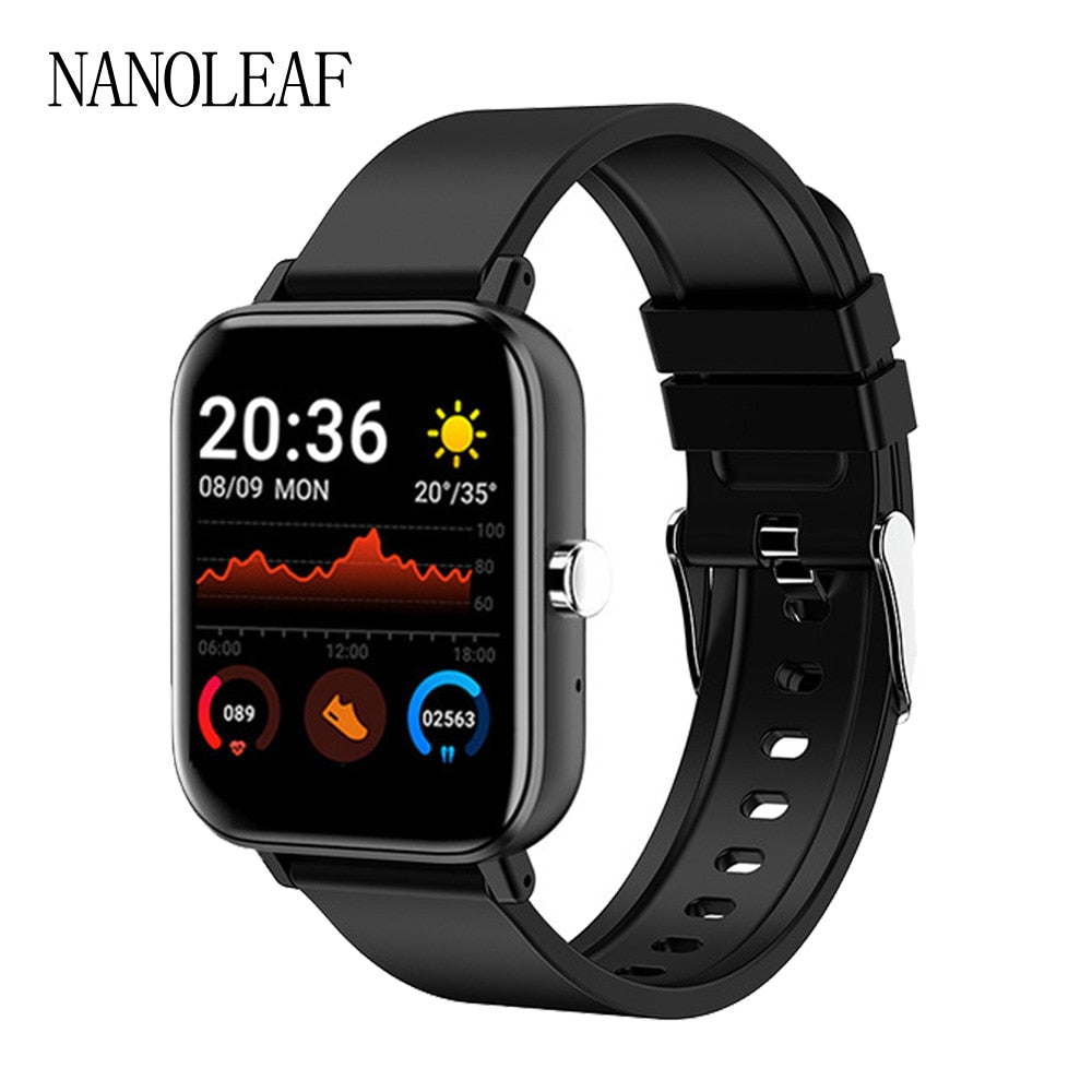 Relógio inteligente masculino feminino com suporte a tela sensível ao toque completo monitor de freqüência cardíaca previsão do tempo mostrador personalizado fitness esportivo relógio de pulso digital